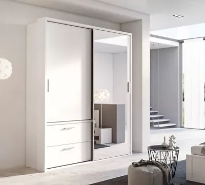 Modern Bedroom Furniture 2 Sliding Door Mirrored Wardrobe White - 180cm • £498.88