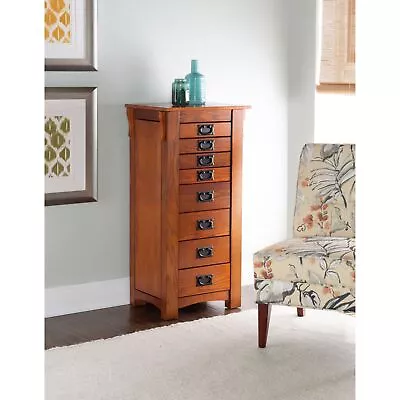 Delaney Brown Mission Oak 8-Drawer Jewelry Armoire With Oak • $381.19