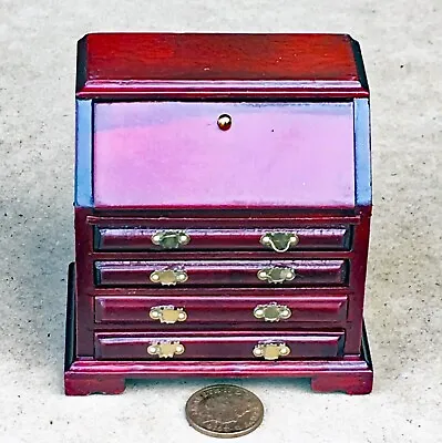 Mahogany Colour Wooden Writing Desk Tumdee 1:12 Scale Dolls House Bureau V23219 • $14.79