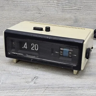 Vintage Realistic Chronomatic 111 1970s White AM/FM Flip Clock Radio Working  • $49.99