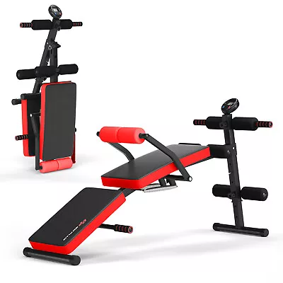 Multi-Functional Foldable Weight Bench Adjustable Sit-up Board W/ Monitor Red • $89.49