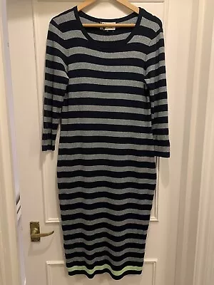 Jaeger Boutique Navy & Silver With Green Stripe Lurex Jumper Dress M Medium • £20