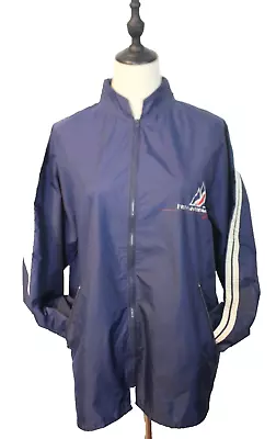 Vintage 1980's Mens Size L Navy Blue White British Airways Logo Nylon Raincoat • $29.95