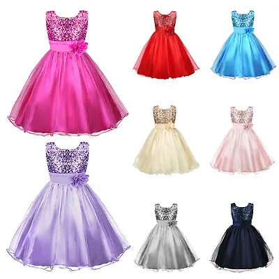 Girls Bridesmaid Dress Baby Flower Kids Party Rose Bow Wedding Dresses Princess • £10.99