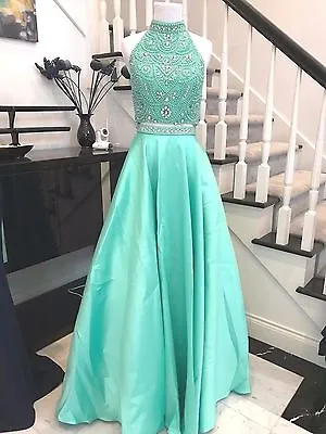 £144.07 • Buy Mint 2 Pieces Beaded Mint Long Prom Dress Pageant Gown Wedding Dress