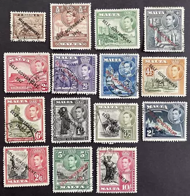 Malta 1948 Set Of 15 Used Stamps SC #208-22 George VI Self Government Overprint • $12.61