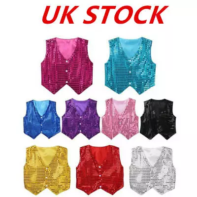 £5.82 • Buy Boys Girls Sequins Waistcoat Dance Jazz Street Vest Tops Performance Kid Costume