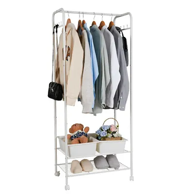 Heavy Duty Clothes Rail Storage Rack Garment Closet Organizer Shelves On Wheels • $28.93