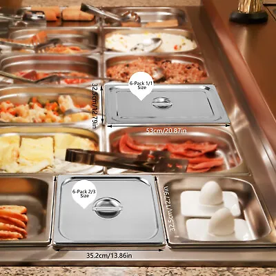 6-Pack Steam Table Lids Stainless Steel Insert Food Covers Hotel Commercial • $46.55