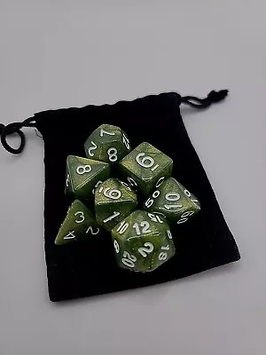 RPG Dice Set Of 7 - Glitter Khaki D4 D6 D8 D10 D12 D20 D00-90 D&D With Bag • $8.49