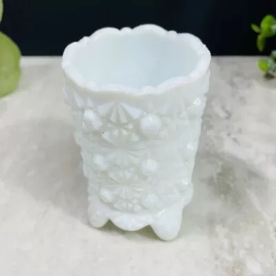 Vintage LE Smith Daisy & Button Milk Glass Footed Toothpick Holder Bud Vase • $15.99