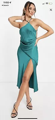 $24.80 • Buy Asos Design Satin Green Dress Size 16