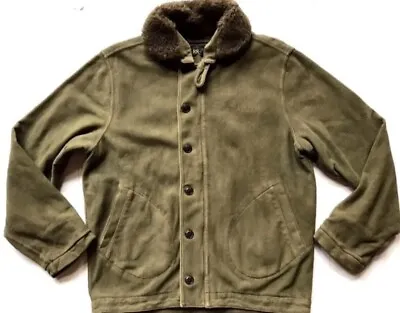 RRL Double RL N-1 Deck Jacket Corduroy Fur Collar Medium Olive $890 • $450