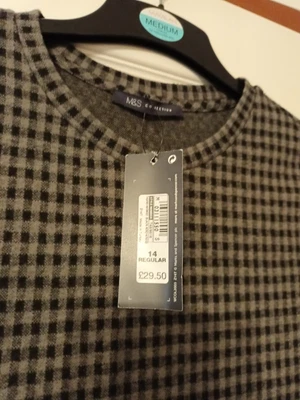 £0.99 • Buy M&S Collection Straight Dress Black Grey Check Midi Stretch Smart Work Size 14