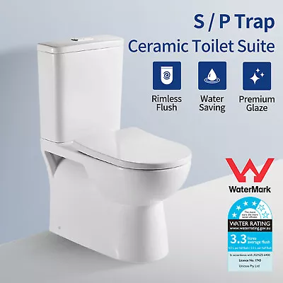 Rimless Back To Wall White Ceramic Toilet Suite Dual Flush S P TRAP Soft Close • $415