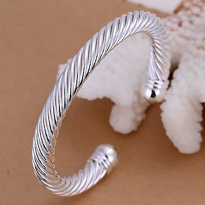 Unisex Men Womens 925 Sterling Silver Cuff Bangle Bracelet Jewelry Stylish • $9.40