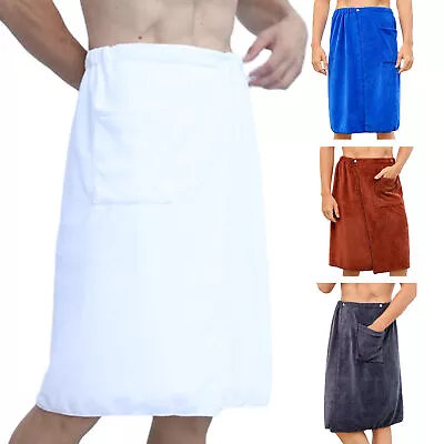 Men Soft Wearable Bath Towel With Pocket Bathrobes Sleep Robes Shower Wrap • $20.51