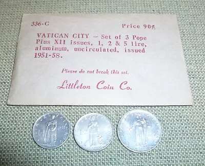 Vintage Littleton Envelope - Set Of 3 Coins - 1 2 & 5 Lire - Vatican City • $4.99
