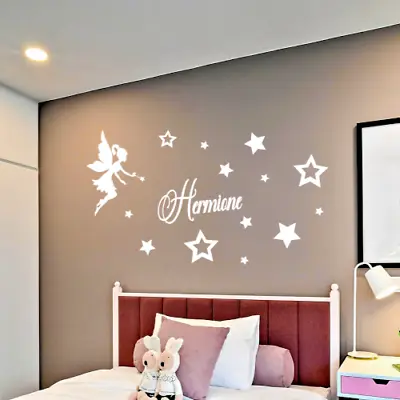 PERSONALISED NAME FAIRY & STARS Vinyl Wall Art Sticker Girls Children Bedroom • £8.25