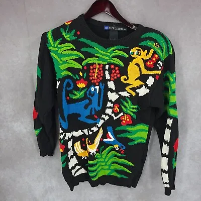 Vintage I.B Diffusion Sweater Womens Small Monkeys Jungle Tropical Colorful 90s • $44.99