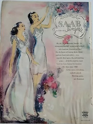 1947 Women's Saab Handmade Slip Gown Lingerie Vintage Fashion Ad • $9.99