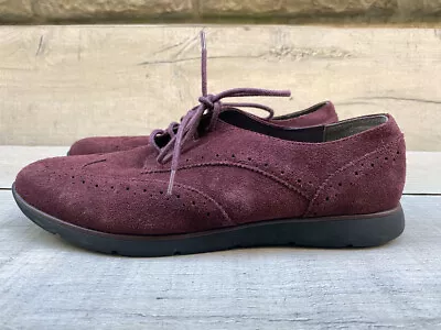 Womens M&S Footglove Burgandy Suede Leather Sporty Brogue Lace Up Shoes Size 7W • £17.99