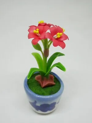 1 Pc Miniature Amaryllis Flower Clay In Ceramic Pots Dollhouse Handmade • $4