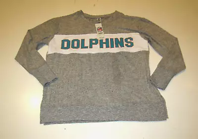 NWT Womens NFL MIAMI DOLPHINS Heather Gray White Pullover Sweater Size XXL • $24.95