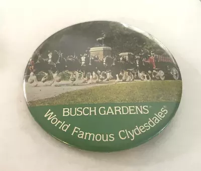 Vintage Marked 1980 World Famous Clydesdales Busch Gardens Pin Back Button • $0.99