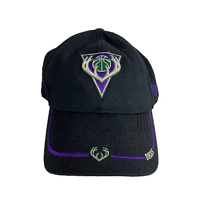 Milwaukee Bucks New Era Hat Cap Adjustable Strap OS Black Purple Green Preowned • $11
