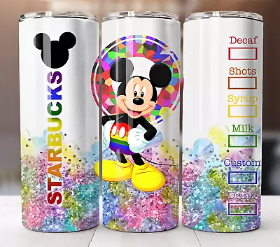 Mickey Mouse Tumbler Rainbow 20oz Insulated Stainless Travel Mug Cup Straw • $19.95