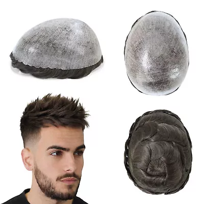 Mens Toupee Injection Poly Skin Human Hair Replacement System Hairpieces 6'' • £95.99