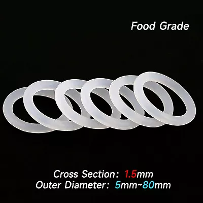 £1.43 • Buy 10 X Food Grade Clear Silicone Rubber O Rings 1.5mm Cross Section 5mm - 80mm OD