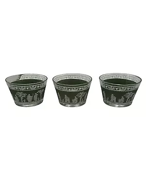 Vtg E Jeanette Green Wedgewood Greek Roman Glass Tumblers Gold Rims Set Of 3 • $18.99