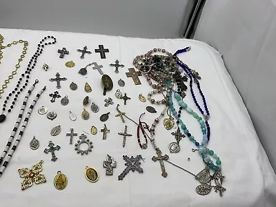 Vintage Broken Rosary Lot For Repair Or Parts Medals • $55.20