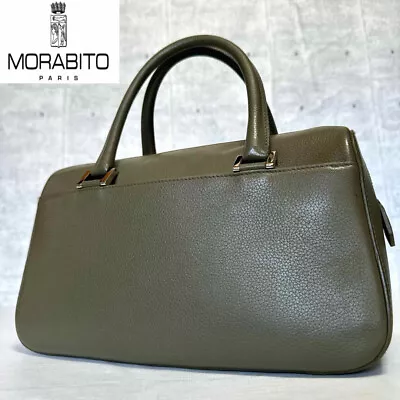 Authentic MORABITO Calf Leather Square Hand Bag Shoulder Bag Khaki Women From • $435