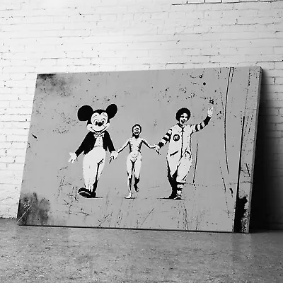 Mickey Mouse Banksy Canvas Wall Art Prints Framed Large Graffiti Pictures • £7.99