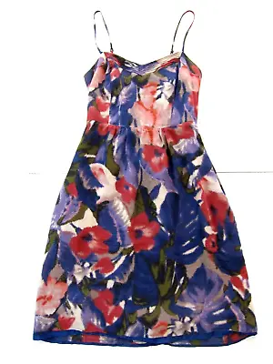 Moulinette Soeurs Anthropologie Silk Blue Pink Floral Pocket Slip Tank Dress 0 • $22.49