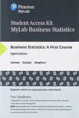 MyStatLab Pearson EText 24 Month Access Code Card Business Statistics 8th Levine • $53.09