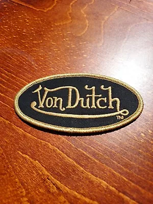 Black Gold Embroidered Trucker Patch Fashion Von Dutch 4” X 2” Jacket Hat Shirt  • $9.93