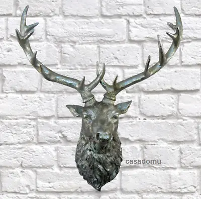 £63.99 • Buy Wall Stag Deer Head Ornament Mounted Resin Silver Home Decor Art Sculpture Gift