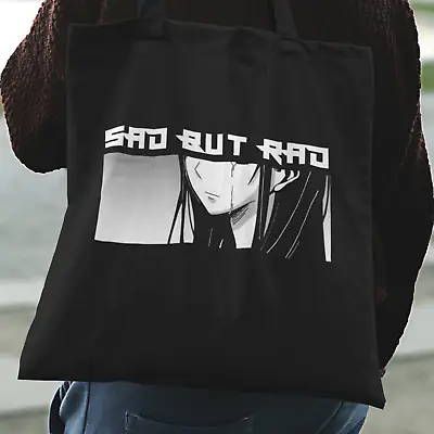 Sad But Rad Black Tote Bag Cotton Shopper - Anime Manga Girl Japanese Japan Emo • £6.99