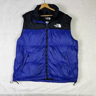 Vintage North Face 700 Down Vest Blue Stowaway Hood Size XXL • $114.99