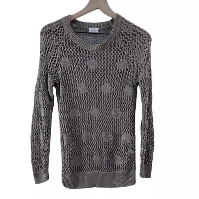 Madewell Wallace Fishnet Knit Sweater S Metallic Linen Taupe Polka Dot Crochet • $19.95