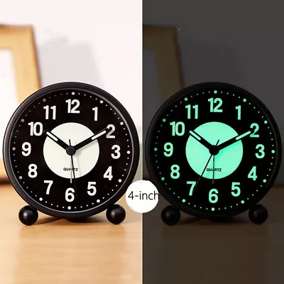 £10.86 • Buy Simple Metal Round 4  Luminous  Alarm Clock Silent Night Light Clock Watch 