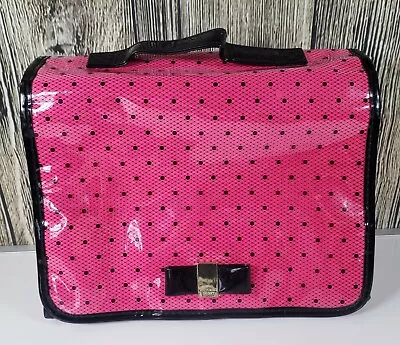 Victorias Secret Bag Hanging Jewelry Makeup Travel Pink Black Polka Dot Zipper • $22.53