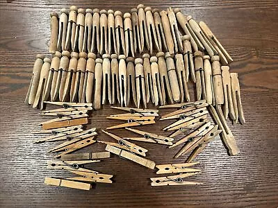 Huge Vintage Lot Of  Wooden Clothes Pins Pegs Craft Spring Clothespins E • $29.99