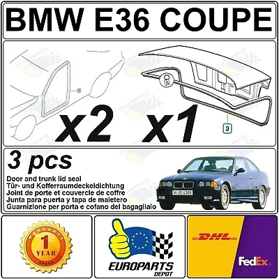 BMW 3 Series E36 Coupé Coupe 3 Piece Weatherstrip Set For Doors & Trunk Lid Seal • $125