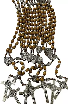 12 X Wholesale Saint Benedict Wooden Rosary Prayer Beads Men Jerusalem Memorial • $22.99