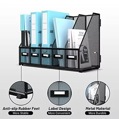 Desk Organizer Metal Desk Magazine File Holder With Vertical Compartments Labels • $21.95